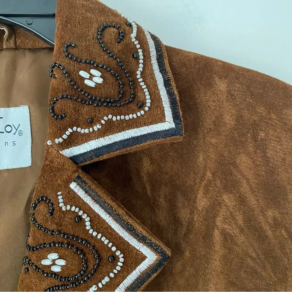 Pamela McCoy Brown Suede Western Embroidered Beaded Jacket Blazer Small Boho - Picture 3 of 10
